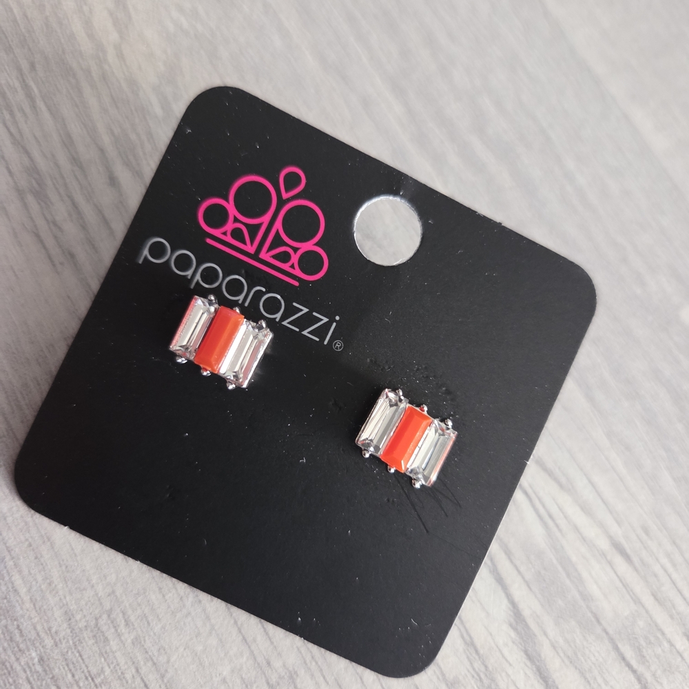 Paparazzi Orange and Silver Geometric Earrings